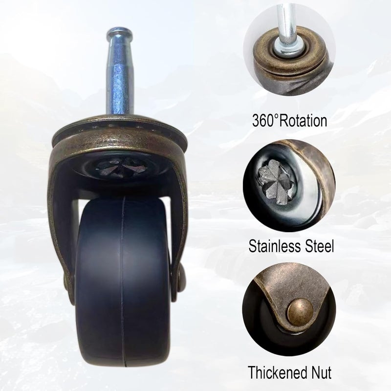 BAISASY 1-1/2 Inch Antique Caster Wheels, Furniture Casters 5/16 Inch x 1-1/2 Inch (8 x 38mm) Casters for Furniture Sofa Chair Cabinet Set of 4 - Image 4